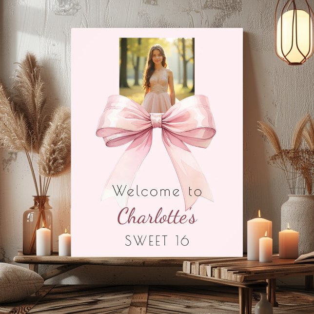 Pink bow photo Sweet 16 party welcome Poster (Von Creator hochgeladen)