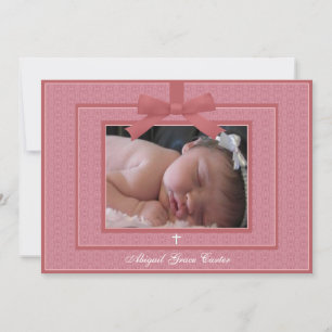 Pink Bow Pink Baby Girl Photo Christening Einladung