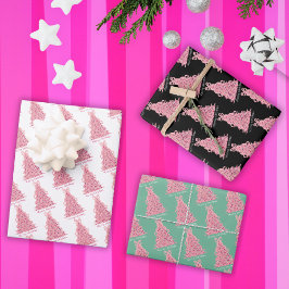 Pink Bow Pink Christmas Tree Geschenkpapier Set