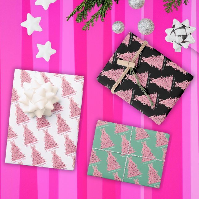 Pink Bow Pink Christmas Tree Geschenkpapier Set (Von Creator hochgeladen)