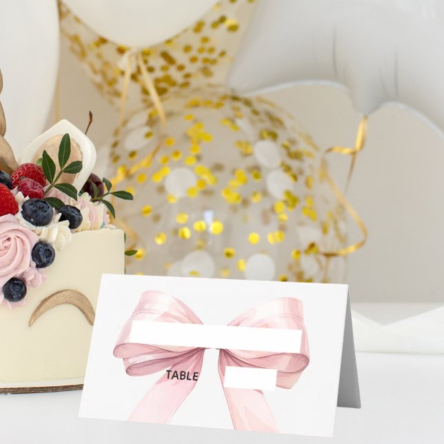 Pink Bow Place Cards | Elegant Folded Platzkarte (Von Creator hochgeladen)