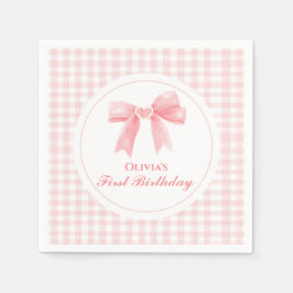Pink Bow Preppy Coquette 1. Geburtstag Serviette