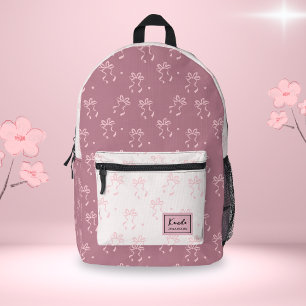 Pink Bow Preppy Coquette Custom Script Name Bedruckter Rucksack