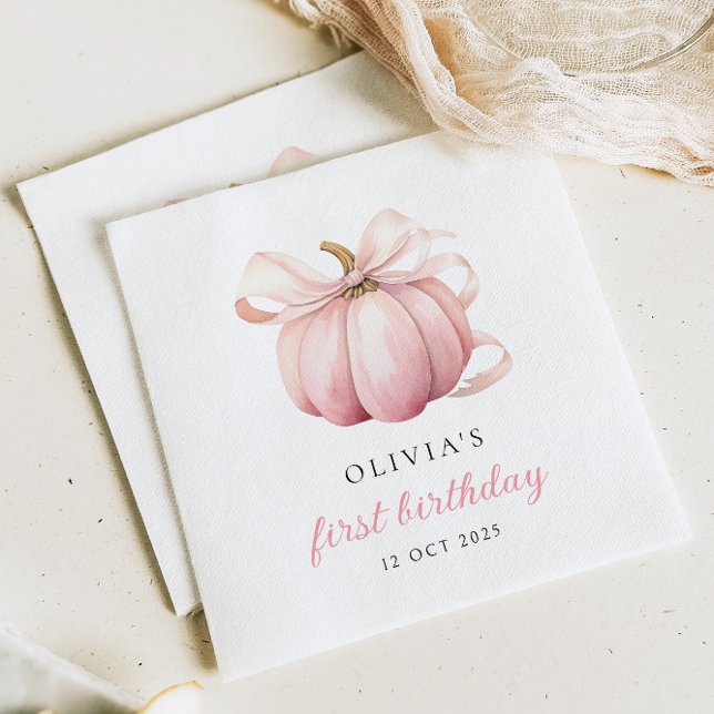 Pink Bow Pumpkin 1. Geburtstag Serviette (Von Creator hochgeladen)