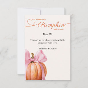 Pink Bow Pumpkin Baby Dusche Danke Karte
