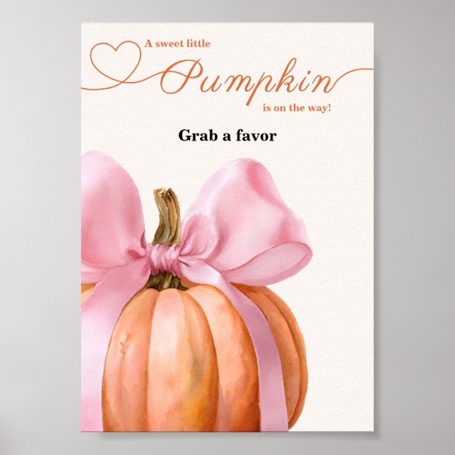 Pink Bow Pumpkin Baby Dusche "Grab a Favor" Unters Poster (Vorne)