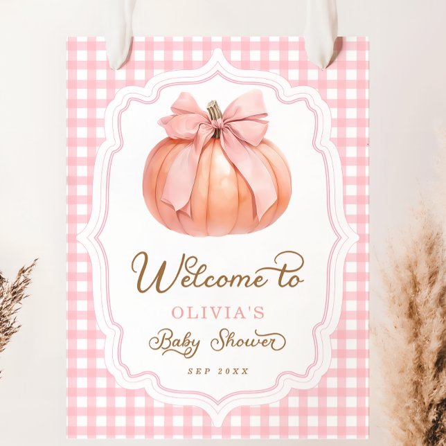 Pink Bow Pumpkin Girl Babydusche Willkommen Poster (Von Creator hochgeladen)