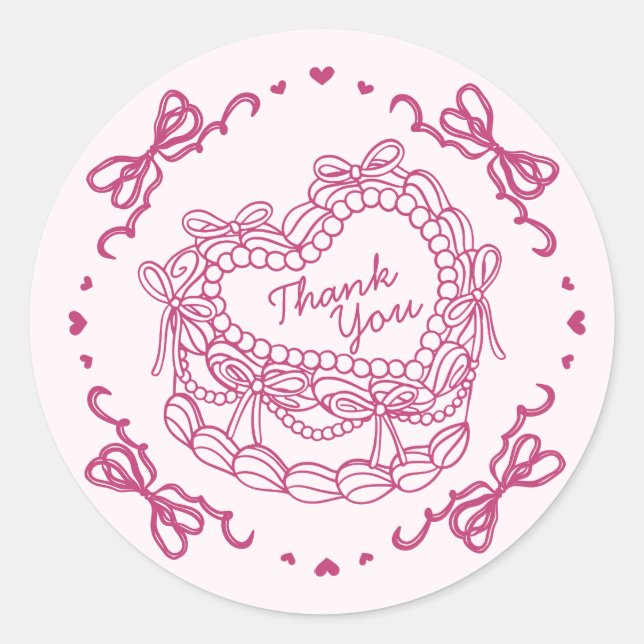 Pink Bow Retro Herz Coquette Kuchen Vielen Dank Runder Aufkleber (Vorderseite)