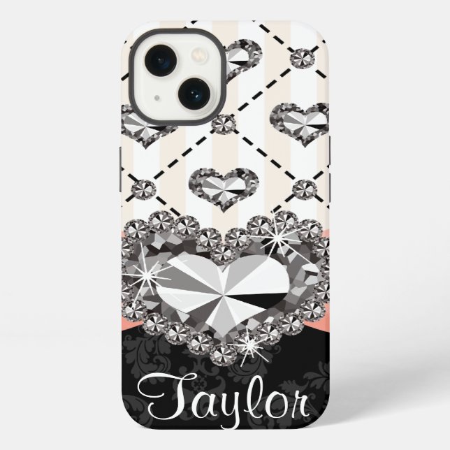 Pink Bow Rhinestone Heart iPhone Hülle (Rückseite)