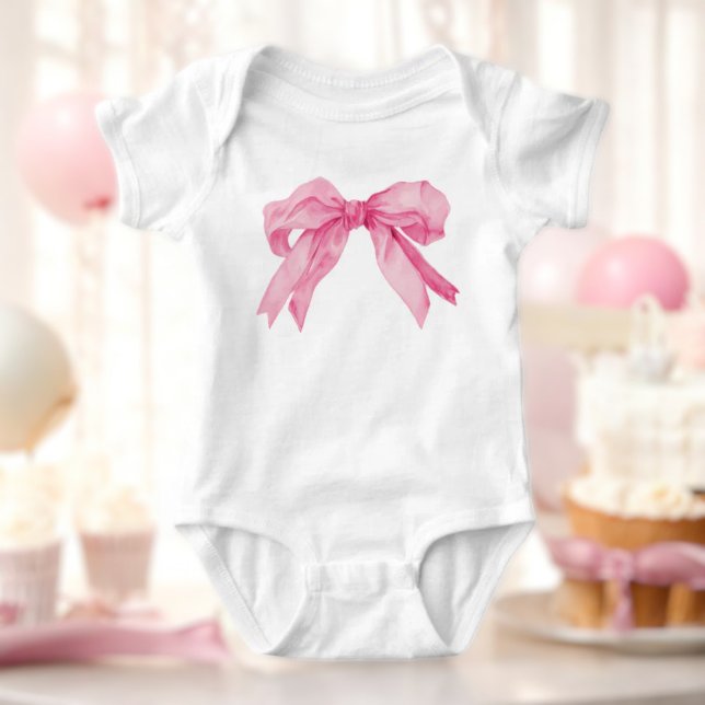 Pink Bow Ribbon 1. Girl Birthday Party Baby Strampler (Von Creator hochgeladen)