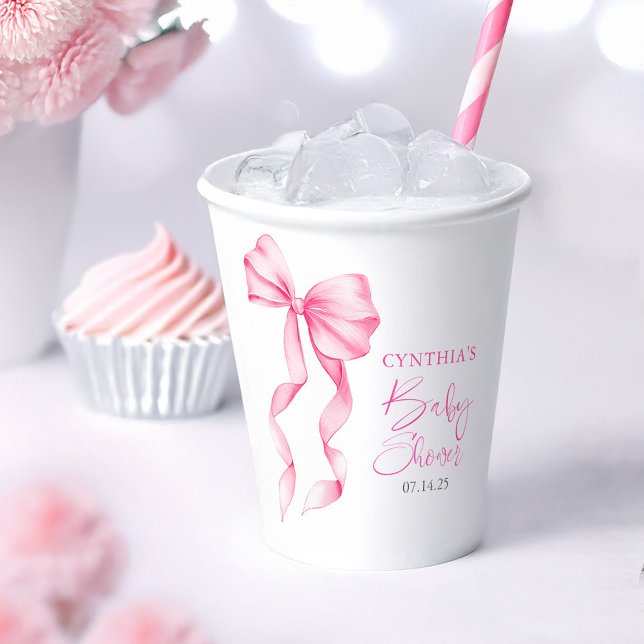 Pink Bow Ribbon Babydusche Pappbecher (Pink Bow Baby Shower Paper Cup)