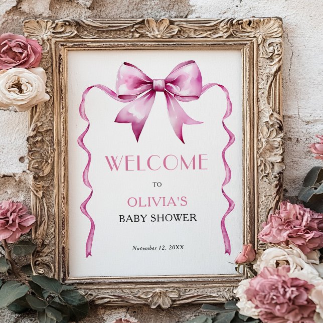 Pink Bow Ribbon Babydusche Willkommen Poster (Von Creator hochgeladen)