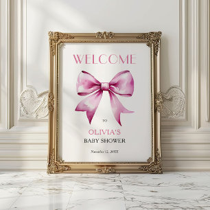 Pink Bow Ribbon Babydusche Willkommen Poster