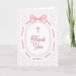 Pink Bow Ribbon Frame Floral Religious Thank You Karte