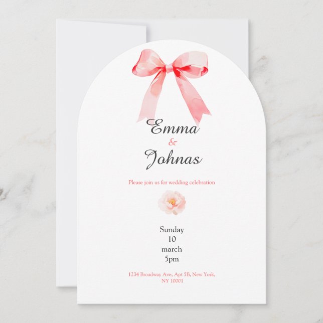 pink bow rose chic wedding invitation einladung (Vorderseite)