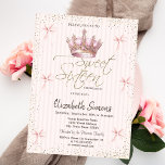 Pink Bow Royal Crow Confetti Striped Sweet 16 Einladung<br><div class="desc">Royal crown,  confetti,  and pink bow on a striped background.</div>