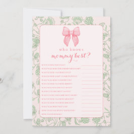 Pink Bow Sage Green Baby Girl Duschgame Einladung