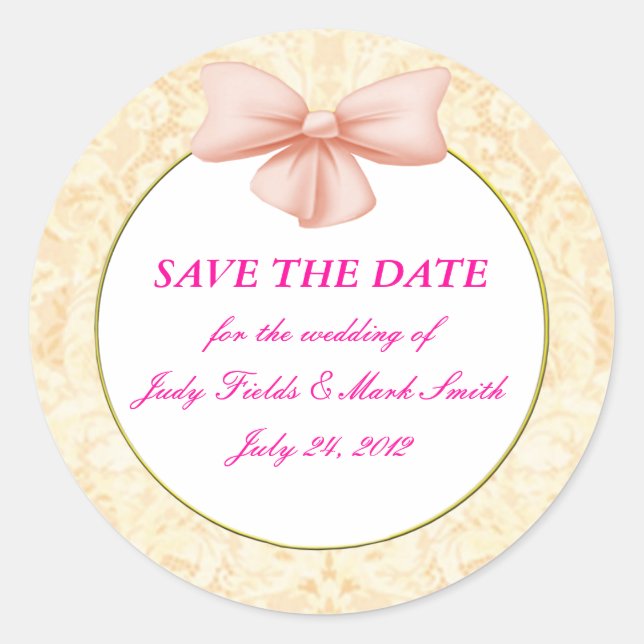 Pink Bow Save the Date Stickers (Vorderseite)