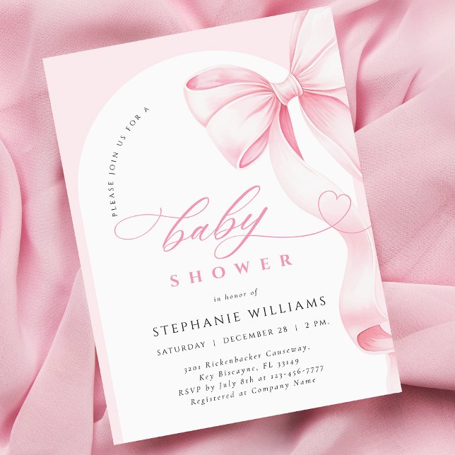 Pink Bow Script Baby Shower Invitation (Créateur téléchargé)