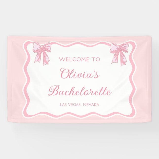 Pink Bow Shes bindet den Knoten-Junggeselinnen-Abs Banner (Horizontal)