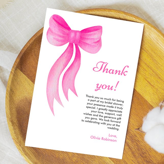 Pink Bow She's Tying the Knot Bridal Shower  Dankeskarte (Pink Bow She's Tying the Knot Bridal Shower Thank You Card   )