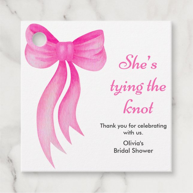 Pink Bow She's Tying the Knot Bridal Shower  Geschenkanhänger (Vorderseite)