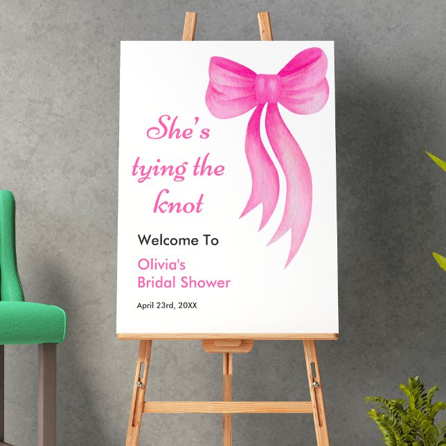 Pink Bow She's Tying the Knot Bridal Shower  Poster (Pink Bow She's Tying the Knot Bridal Shower Welcome Sign )