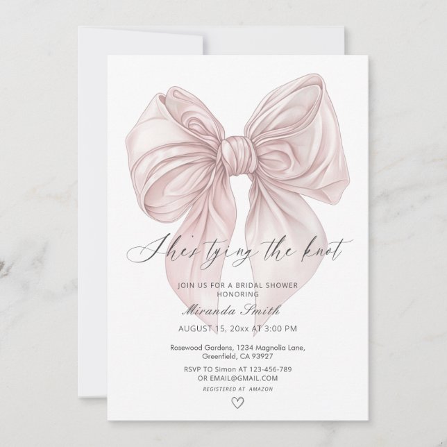 Pink Bow Sie bindet das Foto QR Bridal Einladung (Vorderseite)