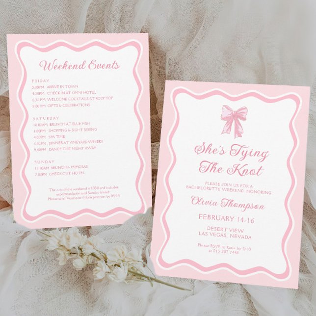 Pink Bow Sie bindet den Knoten-Junggeselinnen-Absc Einladung (Von Creator hochgeladen)