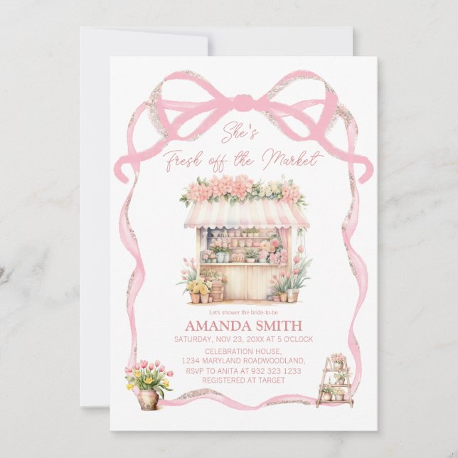 Pink Bow Sie ist frisch vom Brautparty des Marktes Einladung (Vorderseite)