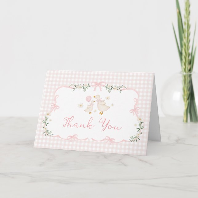 Pink Bow Silly Goose Girl Baby Shower Dankeskarte (Vorderseite)