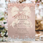 Pink Bow Silver Glitter Drips Rose Gold  Sweet 16 Einladung<br><div class="desc">A modern,  chic and glamorous Sweet 16 with pink bow,  and glitter drips on a rose gold background.</div>