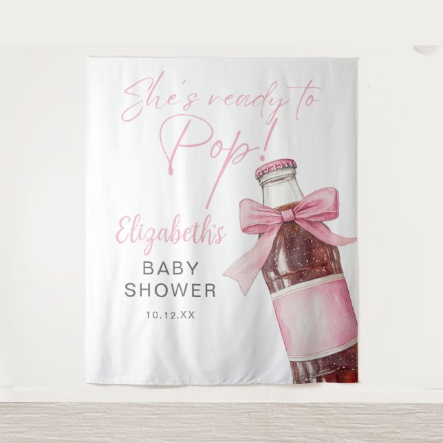 Pink Bow Soda Bottle Baby Shower Photo Backdrop Wandteppich (Vorderseite)