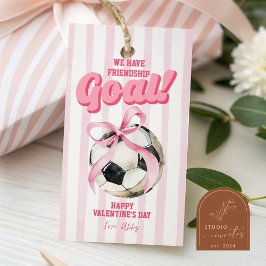 Pink Bow Sports Soccer Stripe Valentine Tag Geschenkanhänger