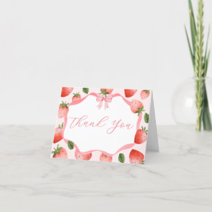 Pink Bow Strawberry Berry Sweet Baby Dusche Dankeskarte