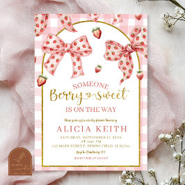 Pink Bow strawberry berry sweet baby shower Einladung