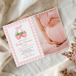 Pink Bow Strawberry Girl Baby Dusche Foto Einladung