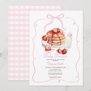 Pink Bow Strawberry Pancake Baby Brunch Einladung