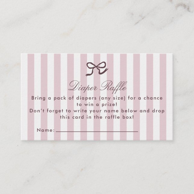 PInk Bow & Stripes Diaper Raffle Umschließkarte Visitenkarte (Vorderseite)