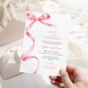 Pink Bow Sweet 16 Anniversaire Invitation