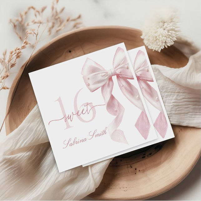 Pink Bow Sweet 16 Birthday Napkins Serviette (Von Creator hochgeladen)