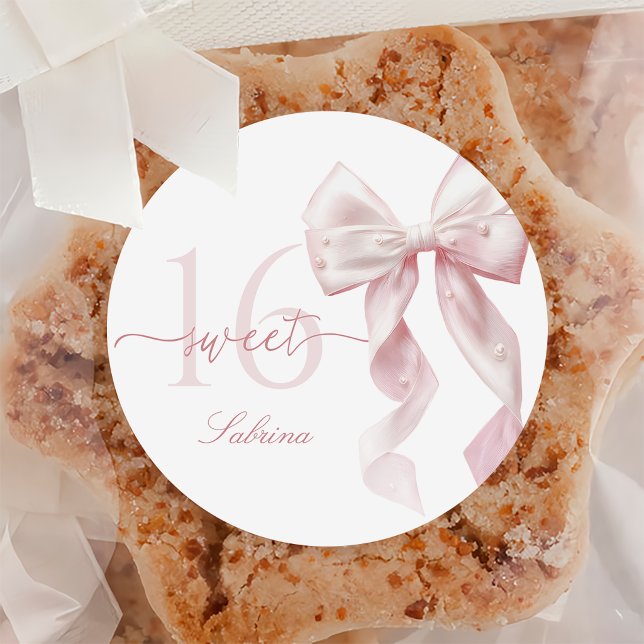 Pink Bow Sweet 16 Birthday Sticker (Von Creator hochgeladen)