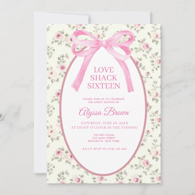 Pink Bow Sweet 16 Coquette Birthday Invitation (Devant)