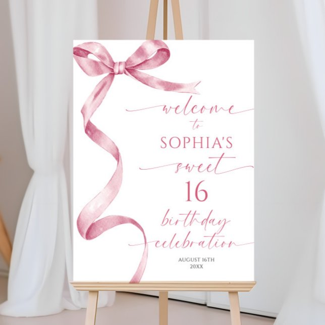 Pink Bow Sweet 16 Geburtstag Begrüßungszeichen Poster (Von Creator hochgeladen)