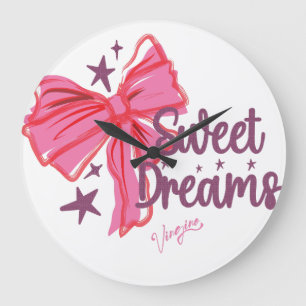 Pink Bow "Sweet Dreams" Glitzer Typografie Große Wanduhr