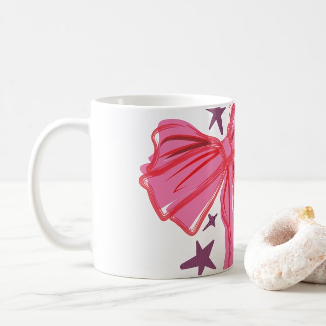 Pink Bow "Sweet Dreams" Glitzer Typografie Kaffeetasse (Mit Donut)