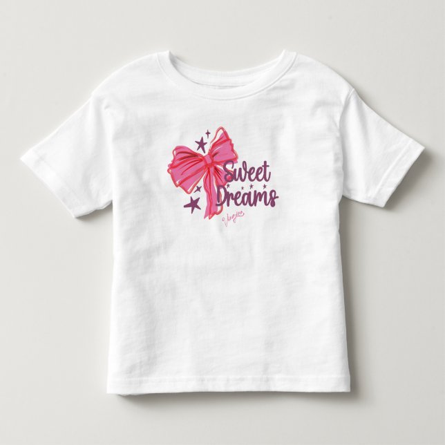 Pink Bow "Sweet Dreams" Glitzer Typografie Kleinkind T-shirt (Vorderseite)
