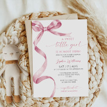 Pink Bow Sweet Little Girl Baby Dusche Einladung