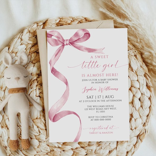 Pink Bow Sweet Little Girl Baby Dusche Einladung (Von Creator hochgeladen)