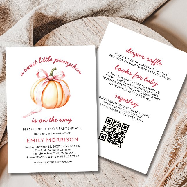 Pink Bow Sweet Little Pumpkin Girl Babydusche Einladung (Von Creator hochgeladen)